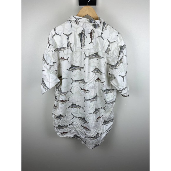 Tag & Brag All Over Print AOP Sword Fish Button Up Tee Shirt - L - Picture 10 of 12